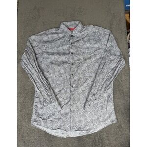 Georg Roth Los Angeles Mens XXL Grey White Floral 100% Pima Cotton Button Shirt